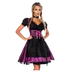 Dirndl schlicht elegant Brombeer Frontalansicht mit scheingendem Rock und schwarzer Schürze
