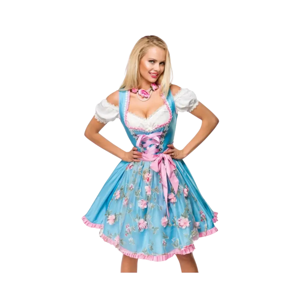Hellblaues Dirndl mit zarten Rosa-Akzenten Frontansicht