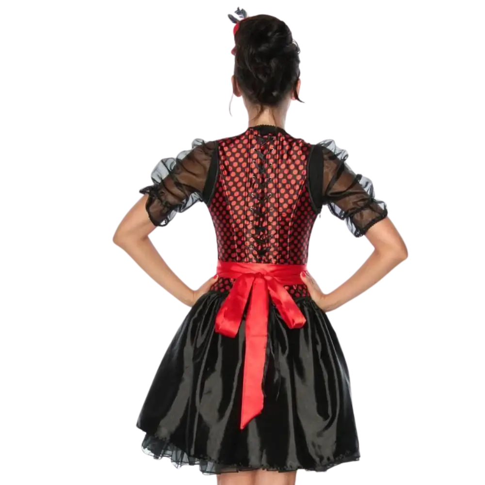 Schwarz rotes Dirndl mit roter Schleife im Rücken Rückenansicht